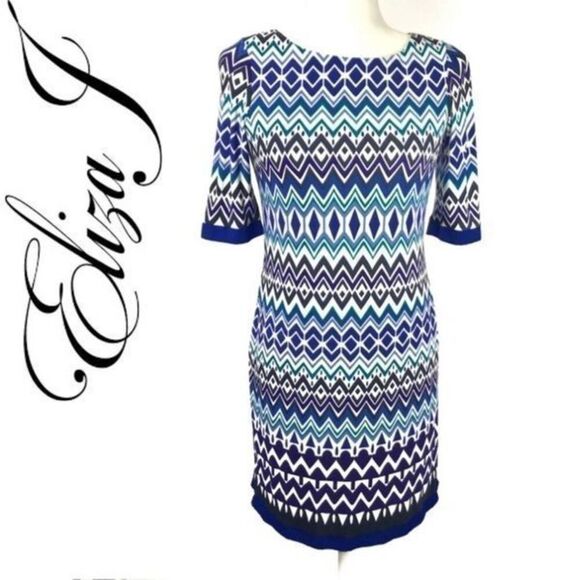 ELIZA Retro 70’s Short Sleeve Dress Belted Sheath Knee-Length Small Sz 4 - Picture 1 of 10